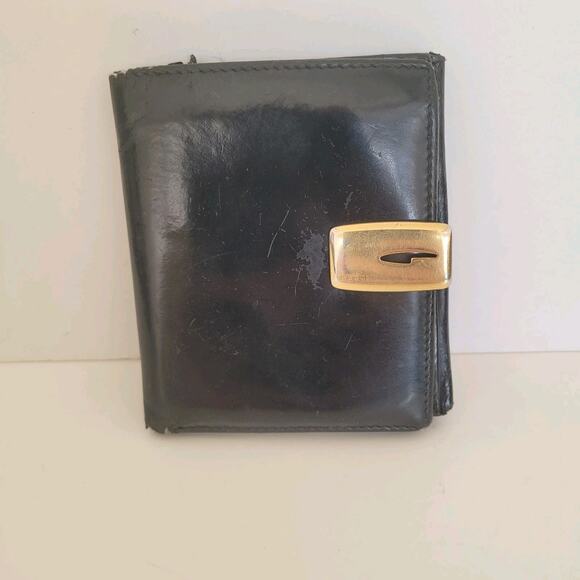 GUCCI Logo Patent Leather Card Bill Wallet Bifold Black Clasp Small Compact - Picture 1 of 14